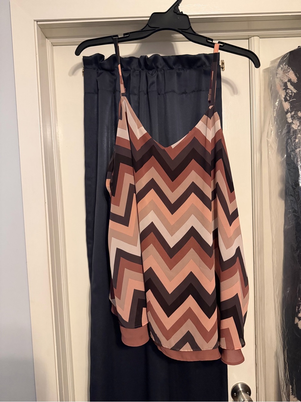 Chevron V-Neck Spaghetti Strap Tank Top - Blush Multi